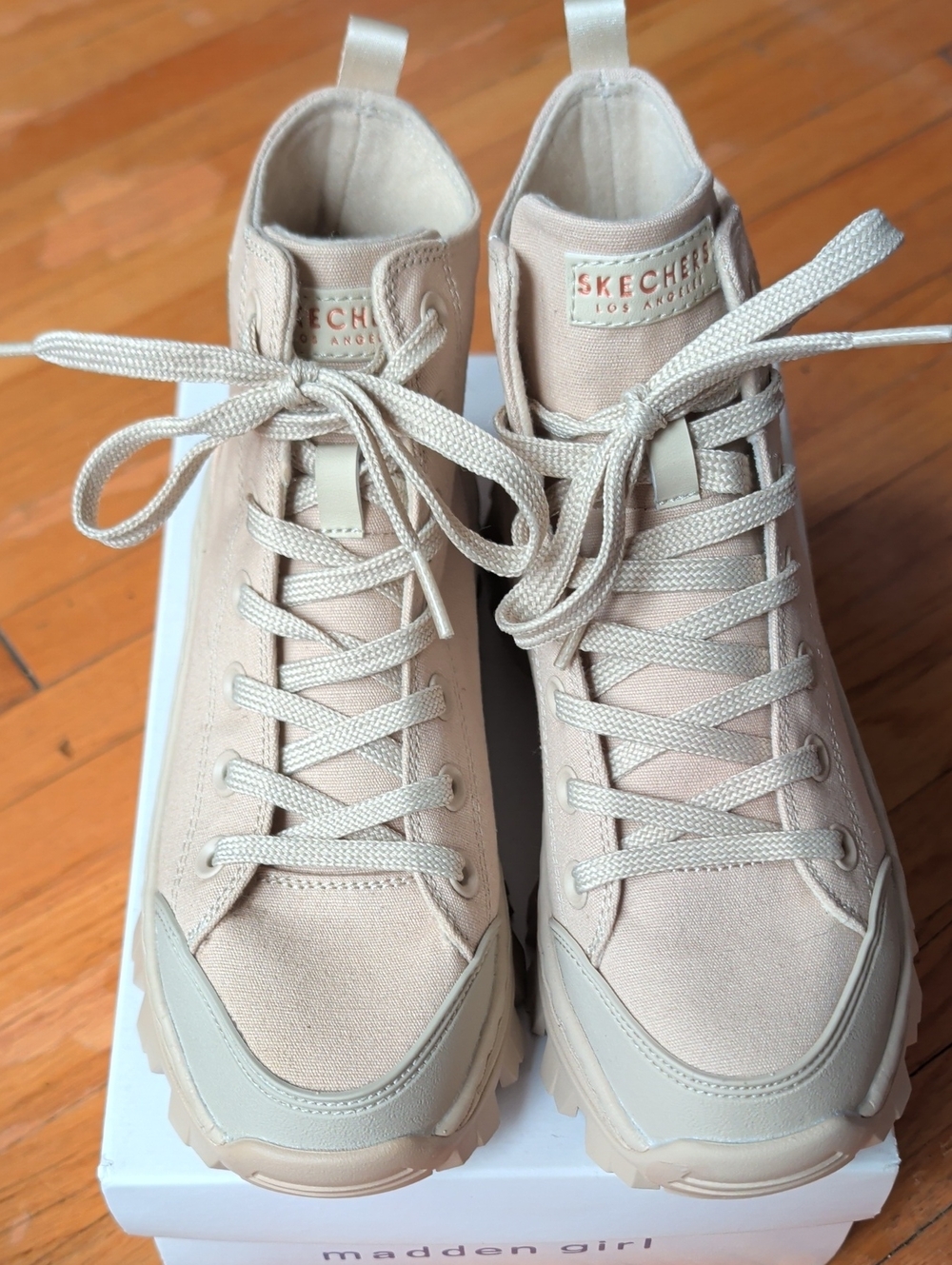 Skechers Women’s Beige High-Top Chunky Sole Canvas Sneakers